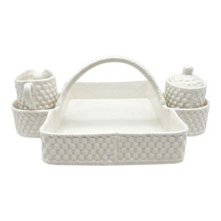 Vintage 1994 Signed Tiffany & Co. "Tiffany Weave" White Ceramic Serving Basket - Ireland For Sale