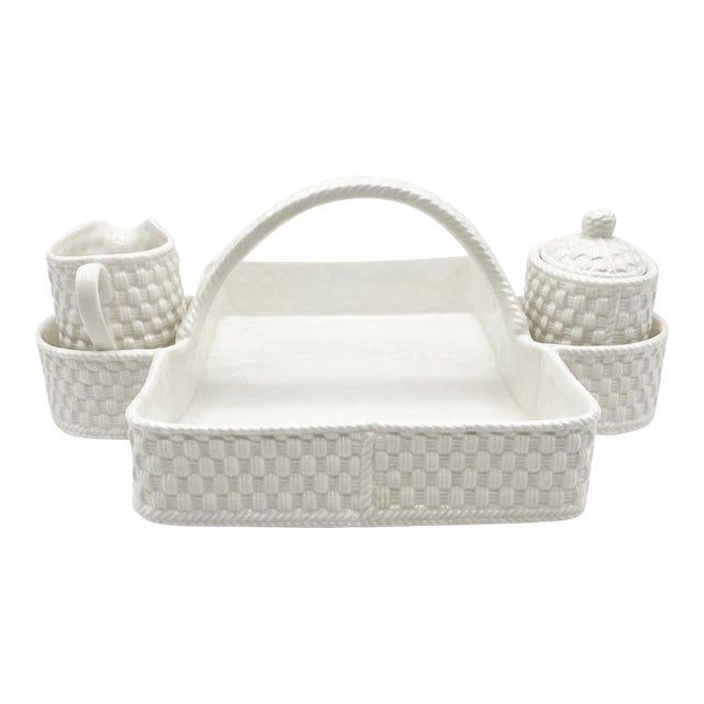 Vintage 1994 Signed Tiffany & Co. "Tiffany Weave" White Ceramic Serving Basket - Ireland For Sale