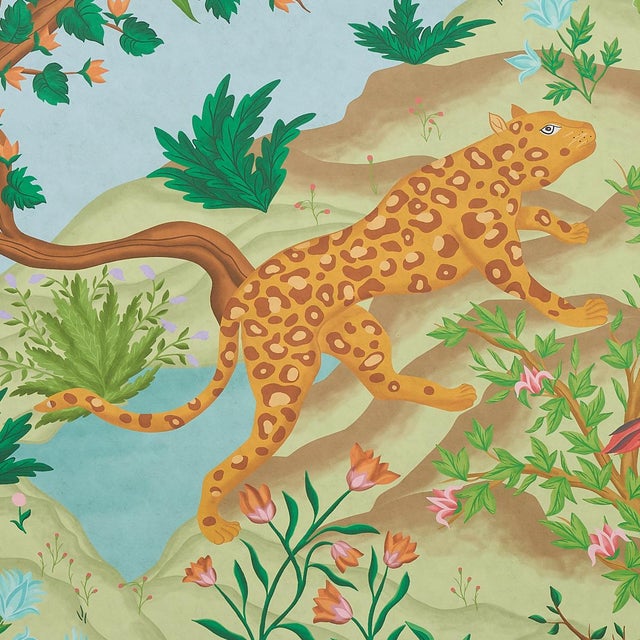 Contemporary Sample - Schumacher Finches Jungle Panel Set in Verdant For Sale - Image 3 of 7