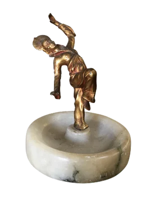 Art Deco Ashtray/Ring Tray With Female Harlequin Dancer Statue by Frankart