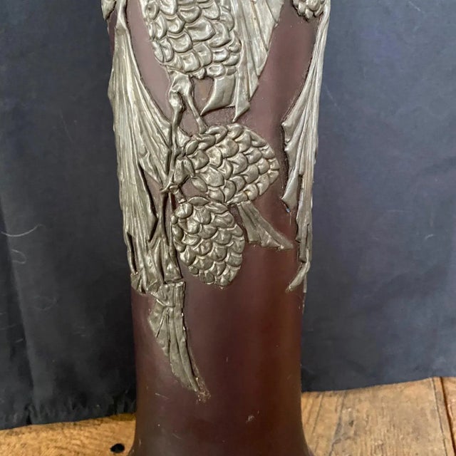 French Art Nouveau 3 Piece Set of Pewter and Glass Jeweled Vases and Bowl -Set of 3 For Sale - Image 4 of 12