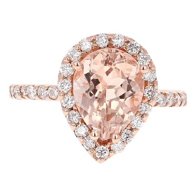 3.24 Carat Morganite Diamond Rose Gold Engagement Ring, Size 7 For Sale