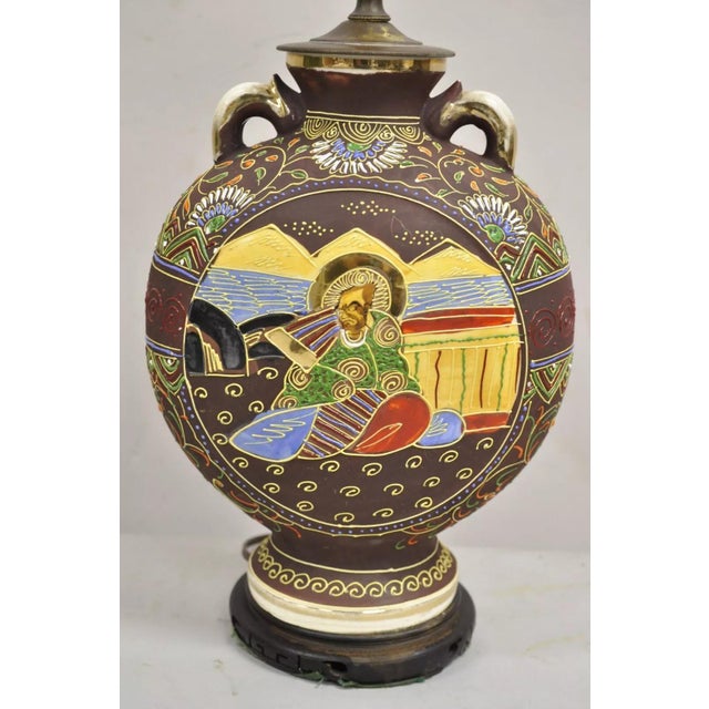 Japanese Vintage Oriental Japanese Figural Samurai Brown Ceramic Jug Form Table Lamp For Sale - Image 3 of 11