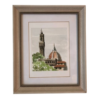 Contemporary Watercolor Painting of Piazza San Lorenzo, Framed, Signed For Sale
