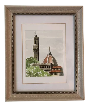 Contemporary Watercolor Painting of Piazza San Lorenzo, Framed, Signed