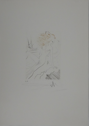 Salvador Dali, Decameron: The Nude Bride of the King of Garbe, 1972, Original Signed Engraving