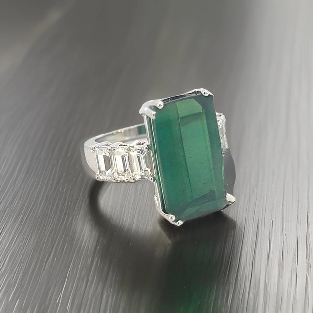 Natural Tourmaline Sapphire Ring 7 14k WG 12.17 TCW Certified For Sale In New York - Image 6 of 18