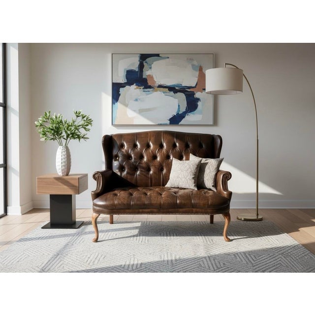 Vintage English Chesterfield Tufted Oxblood Leather Wingback Settee For Sale - Image 10 of 12