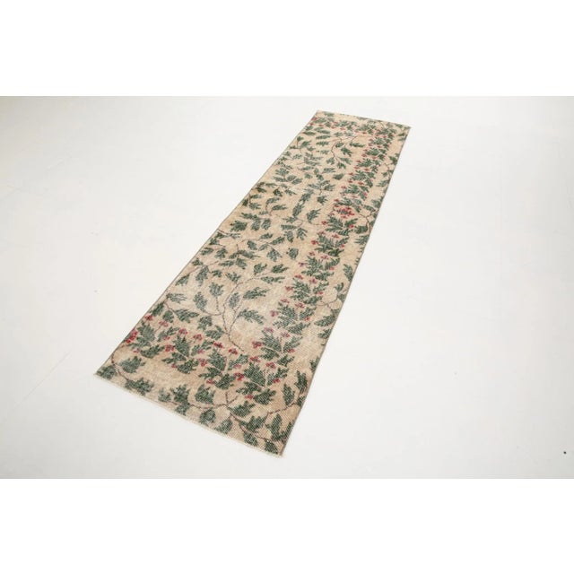 Green and Beige Runner Rug For Sale - Image 4 of 14