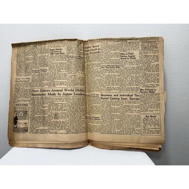 Mid-Century Modern Vintage 1945 Wwii Newspaper Wisconsin Rapids Daily Tribune Japan Surrenders War For Sale - Image 3 of 9