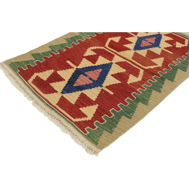 Vintage Persian Shiraz Kilim Rug with Tribal Style 02'02 x 03'00. Full of tiny details and a bold expressive design...