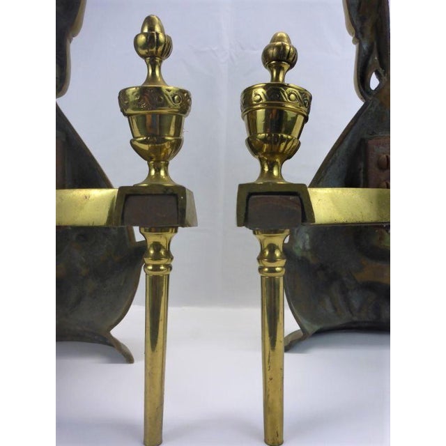 Brass Vintage Brass Fireplace Swan Andiron Complete Set For Sale - Image 8 of 10