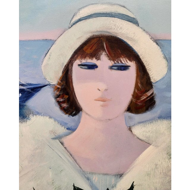 Charles Levier -Woman in White W/Flowers at the Marina - Oil Painting For Sale In Los Angeles - Image 6 of 10