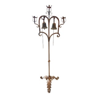 18th Century Style Wrought Iron Standing Candelabra With Bronze Bells For Sale