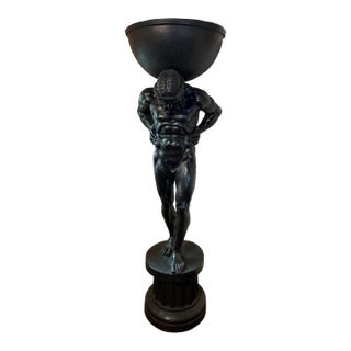 Monumental Atlas Bronze Bowl Sculpture – 95” Tall For Sale