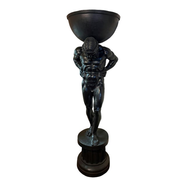 Monumental Atlas Bronze Bowl Sculpture – 95” Tall For Sale