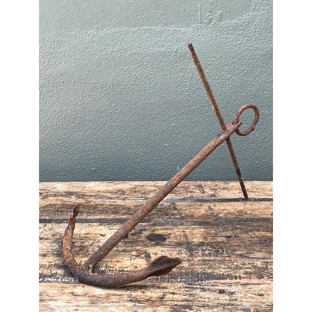 Nautical Vintage Weathered Iron Nautical Anchor For Sale - Image 3 of 12