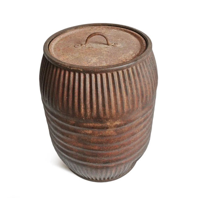 Rustic Vintage India Iron Grain Barrel For Sale - Image 3 of 6