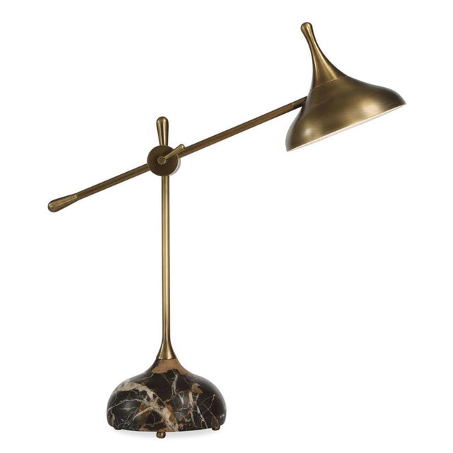 Mid-Century Modern Organic Modern Espresso Marble & Brass Adjustable Desk Lamp For Sale - Image 3 of 8