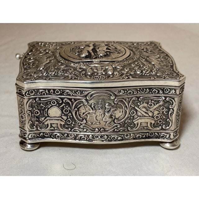 Rare Antique Ornate Sterling Silver German Singing Bird Mechanical Music Box For Sale - Image 12 of 18