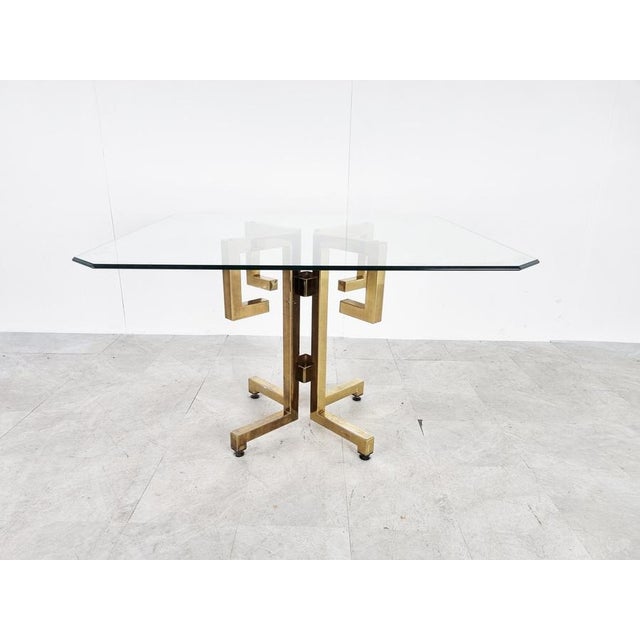 Hollywood Regency Geometrical Brass and Glass Dining Table, 1970s For Sale - Image 3 of 12