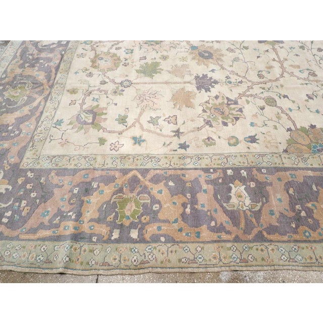Mid 20th Century Galerie Shabab Collection Mid-20th Century Turkish Oushak Large Square Carpet For Sale - Image 5 of 8