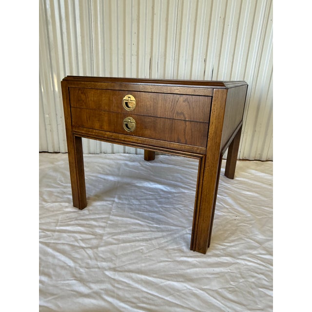Campaign Stunning Vintage Drexel Heritage Accolade Side Table / Nightstand For Sale - Image 3 of 11