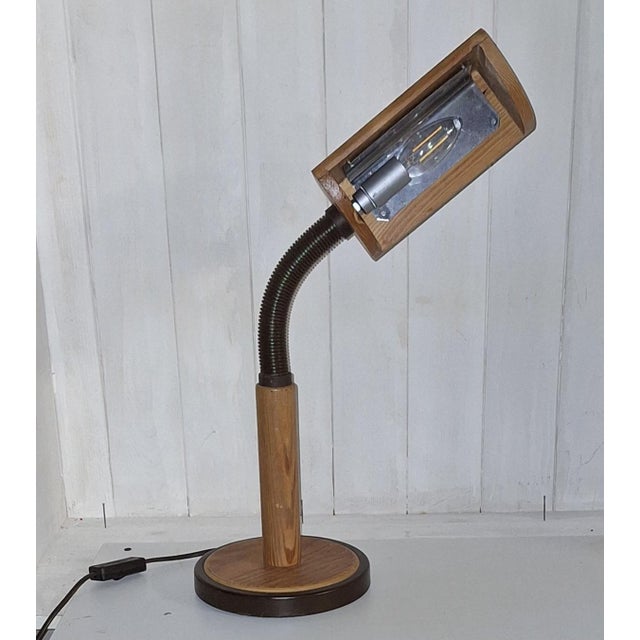 Vintage Adjustable Desk Lamp with Pine and Brown Metal Frame, 1970s For Sale - Image 6 of 7