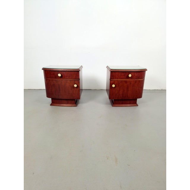 Art Deco Bedside Tables in Wood with Glass Tops, 1930s, Set of 2 For Sale - Image 4 of 12