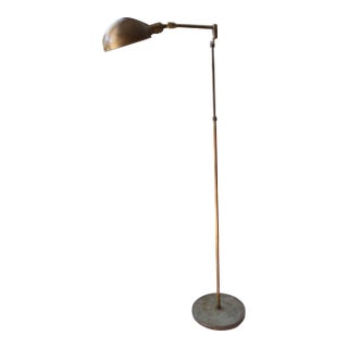 1930's Hollywood Regency Tarnished Raw Brass Patina Swing Arm Lamp For Sale