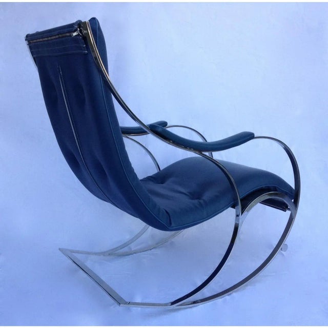 C.1960's Vintage Milo Baughman Chrome Rocking Chair With Magnetic Detachable Head Rest For Sale - Image 11 of 13