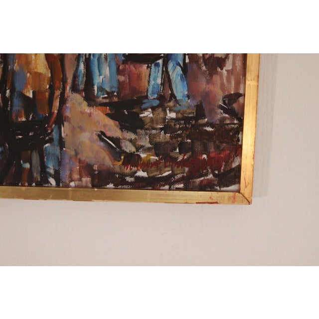 Original Swedish Oil on Canvas – “Fishing Village (Boats)” by Lennart Andersson – Signed & Dated 1959, Framed 48 × 52 cm...