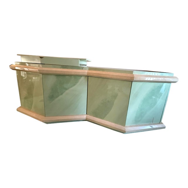 1980 Mint Green Goat Skin Pattern Credenza For Sale