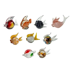 Set of 9 Colorful Murano Glass Fish Figurines, Late 20th Century