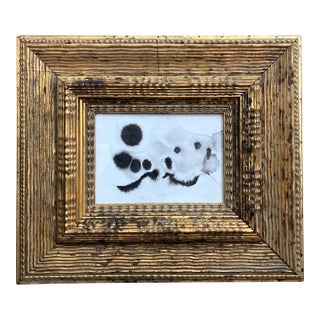 Contemporary Original Abstract Ink Painting Heavy Chunky Distressed Wood Frame For Sale