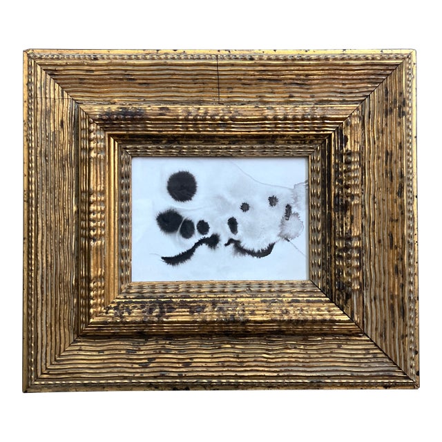 Contemporary Original Abstract Ink Painting Heavy Chunky Distressed Wood Frame For Sale