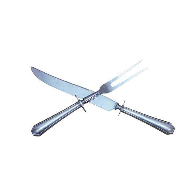 Traditional Vintage Paneled Sterling Silver Roast Carving Set Knife Fork - 2 pcs For Sale - Image 3 of 15