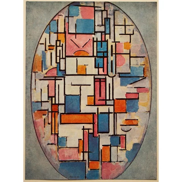 1950s 1958 After Piet Mondrian "Color Squares in Oval" Vintage Full-Color Print From England For Sale - Image 5 of 7