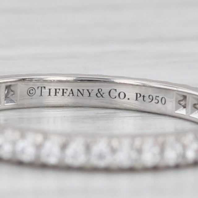 Silver Tiffany Soleste 0.33ctw Diamond Eternity Band 950 Platinum Wedding Ring Box, Size 5.5 For Sale - Image 8 of 8