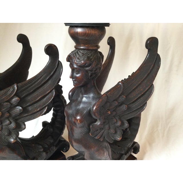 Circa 1880 Pair of Great Hand Carved Wood Winged Caryatids-Griffins Now as Lamps For Sale - Image 12 of 13