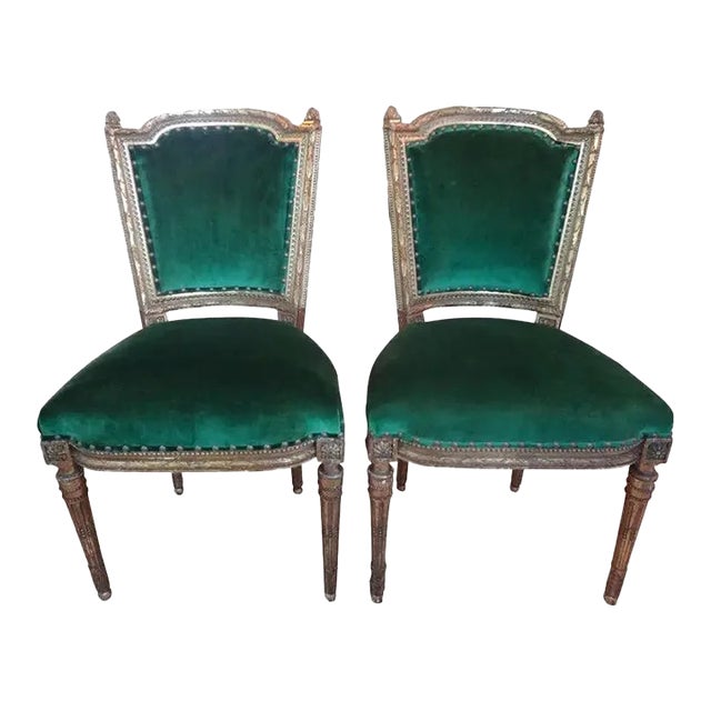 Pair of Mid 19th Century Louis XVI Style Giltwood Side Chairs For Sale