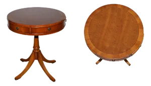 Vintage Yew Wood Circular Drum End Side Lamp Table