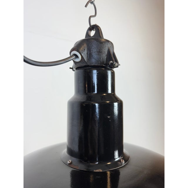 Paint Large Industrial Black Enamel Factory Lamp with Cast Iron Top from Elektrosvit, 1950s For Sale - Image 7 of 18