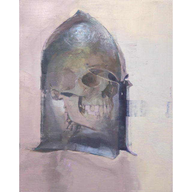 Keep Calm by Elena Burykina | Oil on panel depicting a skull inside a glass case. For Sale