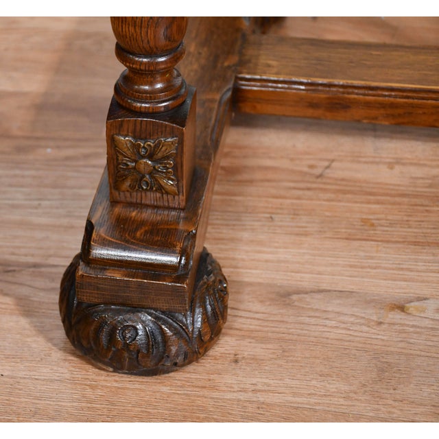 1900 - 1909 1900s Antique Tiger Oak Jacobean Style Console Table, Library Table, Desk For Sale - Image 5 of 13