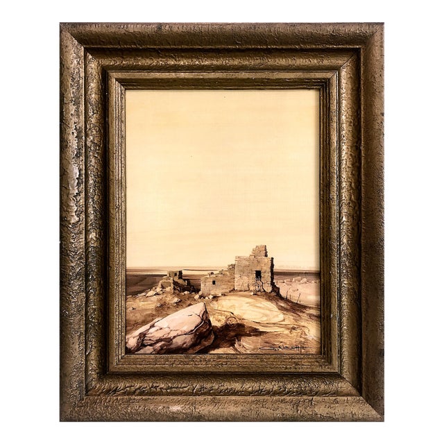 Western Realism Painting of a Southwest Pueblo Stone Ruin, by Gary Niblett For Sale