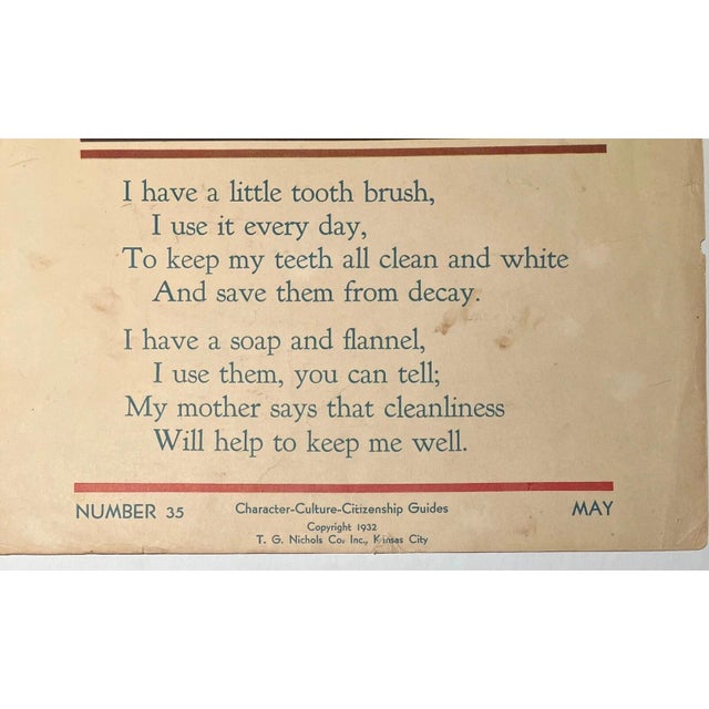 Illustration Original Vintage 1930s Character Culture Poster - Teeth Brushing - in 16x20 Mat For Sale - Image 3 of 4