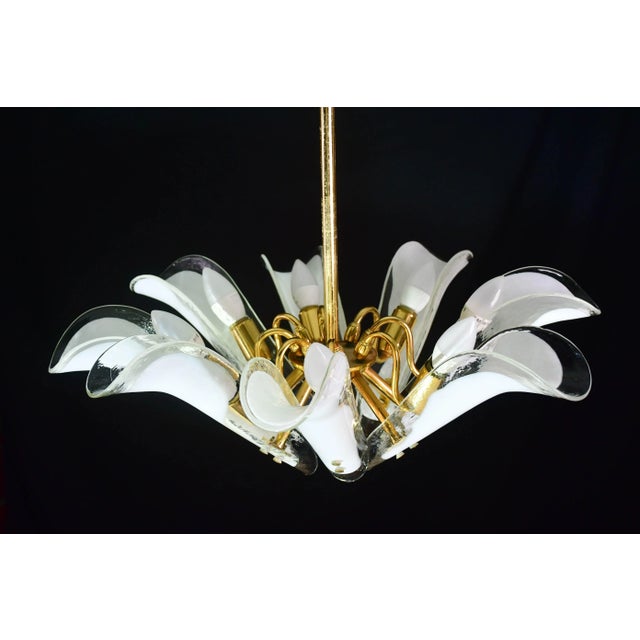 1970s Murano White Glass Petal Chandelier For Sale - Image 6 of 14