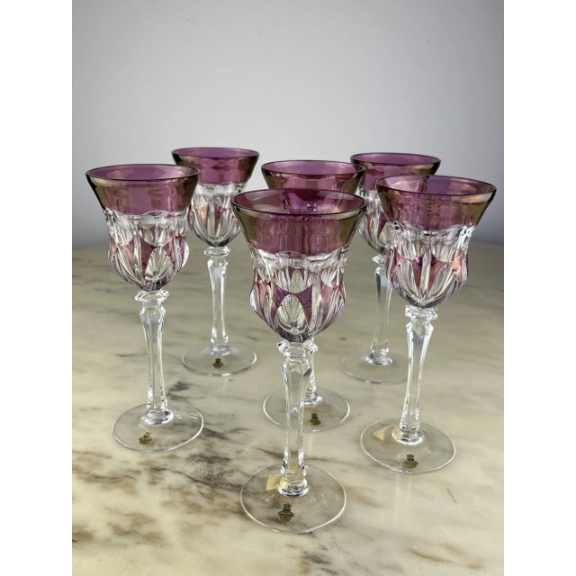 Pink Vintage Lead Crystal Glasses, 1980s, Set of 6 For Sale - Image 8 of 13