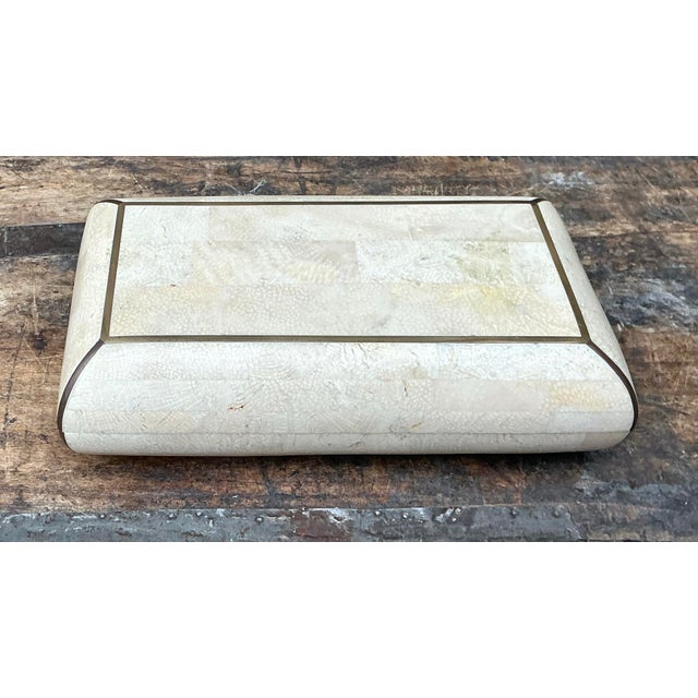 Cream Vintage Tessellated Snakeskin With Brass Inlay Detail For Sale - Image 8 of 12